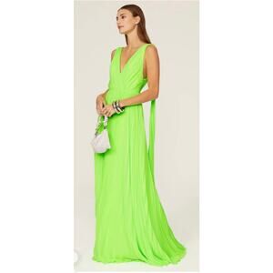 ML Monique Lhuillier Neon Green Pleated Gown 2